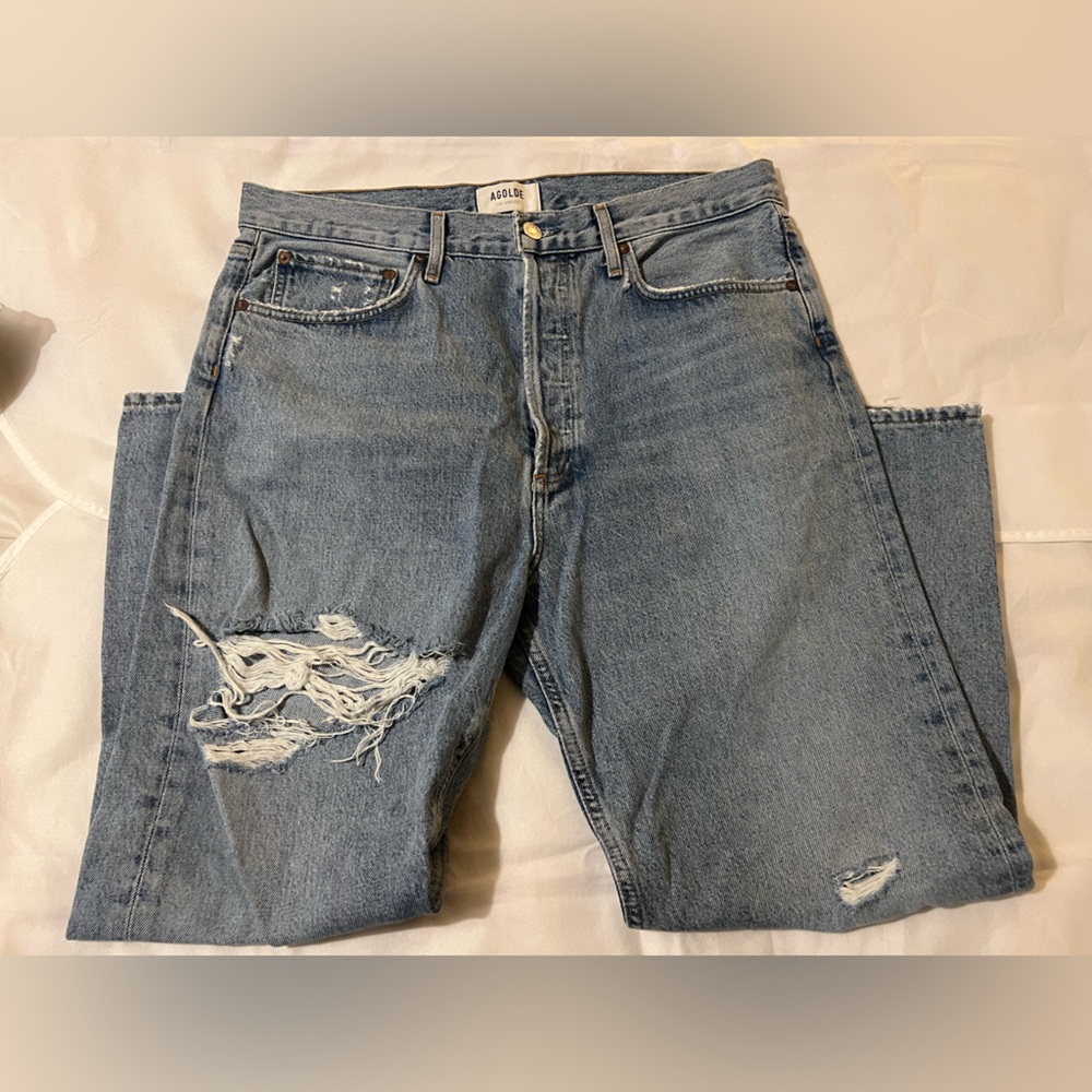 Women’s straight leg agolde blue jeans size 30 distressed 90s cut 56054 - Picture 7 of 14